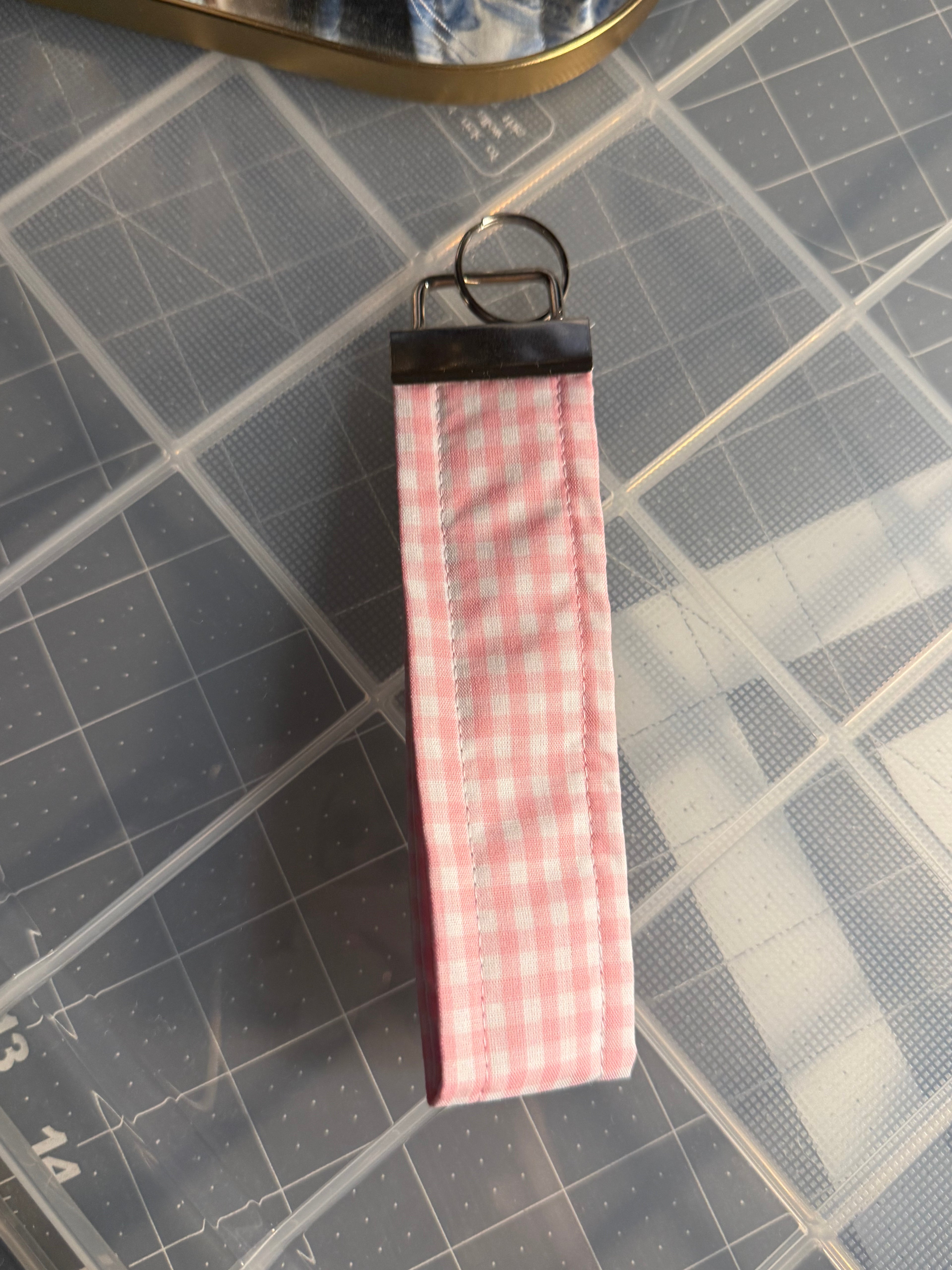 Pink Gingham Wristlet Key Chain