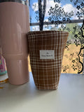 Brown plaid Fabric Cup Coozie