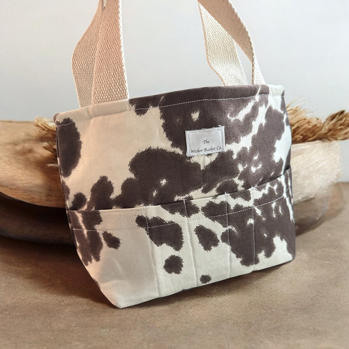 Cow print Craft Tote with Tan Straps